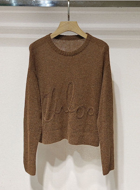 2025秋女装 圆领慵懒风立体刺绣长袖针织衫上衣