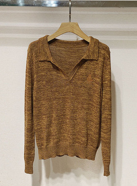 2025秋女装 时尚V领长袖针织衫套头翻领外搭上衣