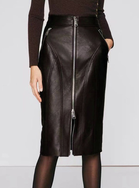 4310春秋时尚新款真皮皮裙绵羊皮漆皮半身裙女修身高腰显瘦包臀