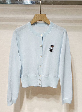 2025秋新女装 圆领单排扣猫咪长袖收腰针织衫上衣