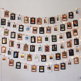 网红ins打印照片墙装饰麻绳夹子卧室免打孔无痕钉相框组合悬挂墙