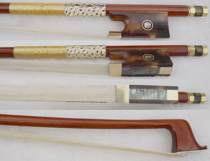 4/4 3/4 1/2高档天然蒙古马尾毛巴西苏木小提琴弓配高档马尾库