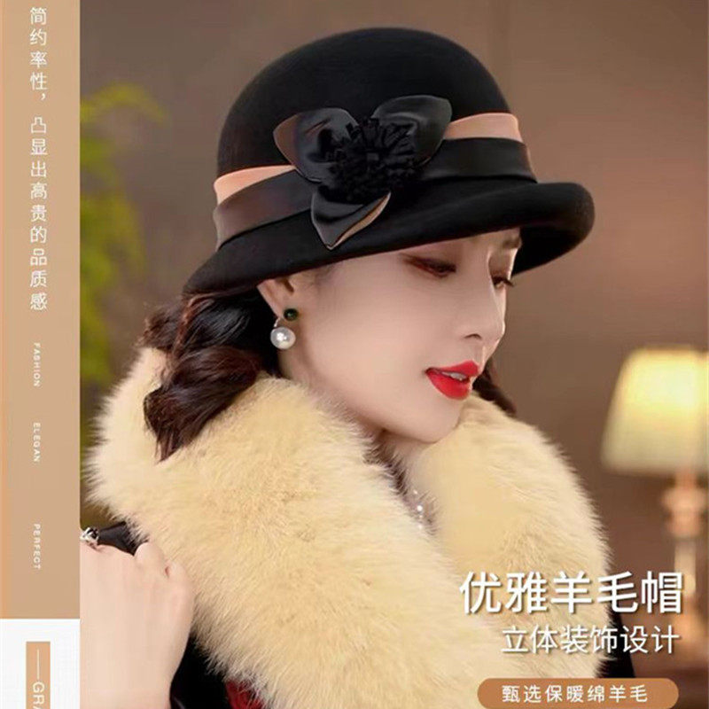 小礼帽女秋冬季时尚百搭气质保暖