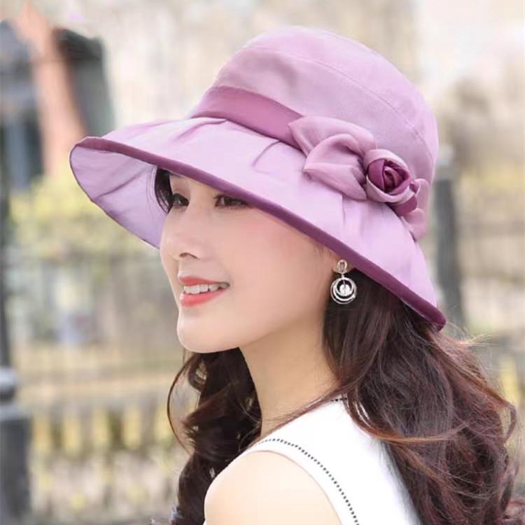 2025新款春夏季真丝防晒帽妈妈遮阳帽子女士桑蚕丝太阳帽夏天凉帽
