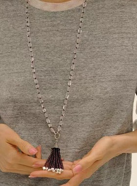 松果黑玛瑙石榴珍珠流苏长项链