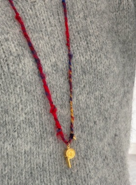 红黄毛线小众设计手工编织毛衣链