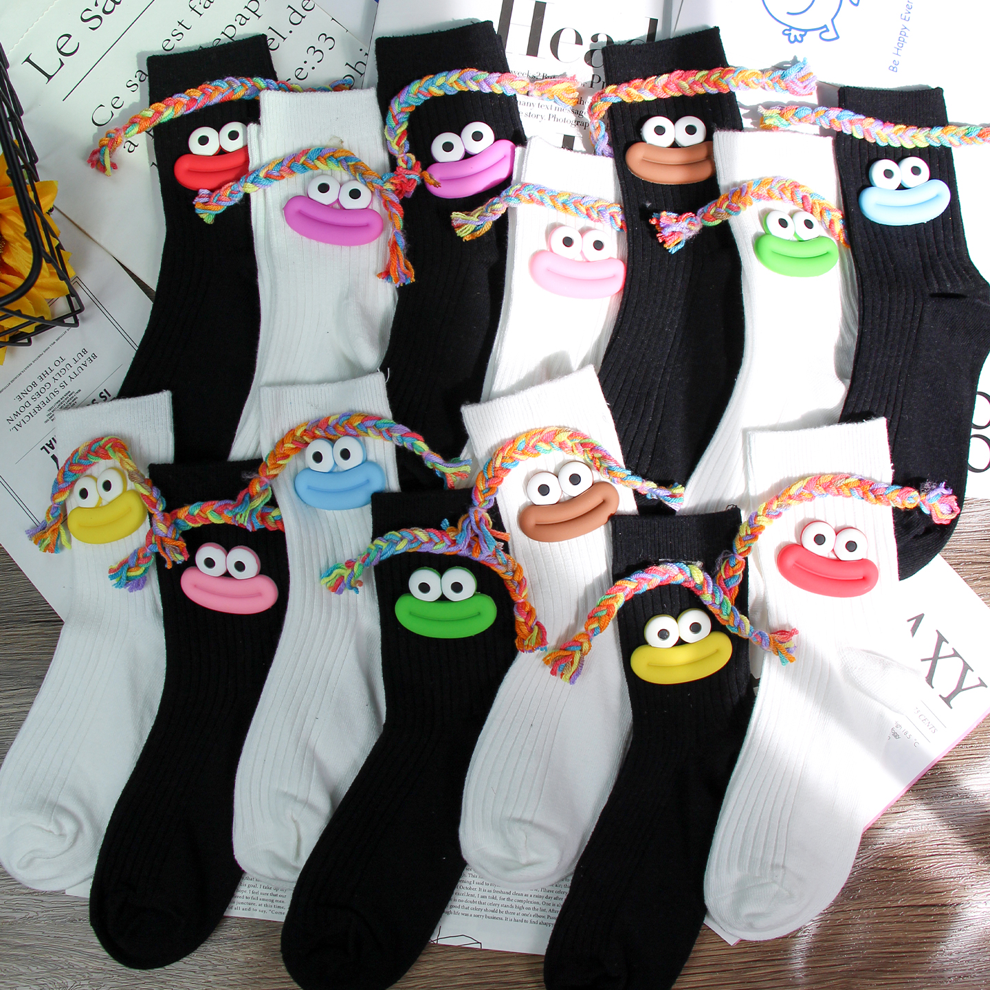 儿童袜子秋冬精梳棉中筒袜男女童搞怪辫子表情韩系潮袜青少年大童