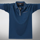 宽松7XL翻领半拉链重磅纯棉秋衣 POLO衫 胖爸爸春秋带口袋男士 长袖