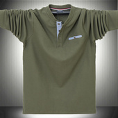 加大码 薄款 纯棉长袖 潮男春秋装 T恤宽松型亨利领秋衣中国风打底衫