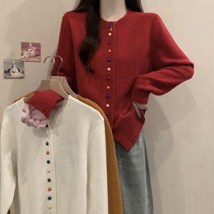 开衫 20252025实拍大码 彩色扣子针织衫 秋冬新款 外套上衣胖mm毛 女装