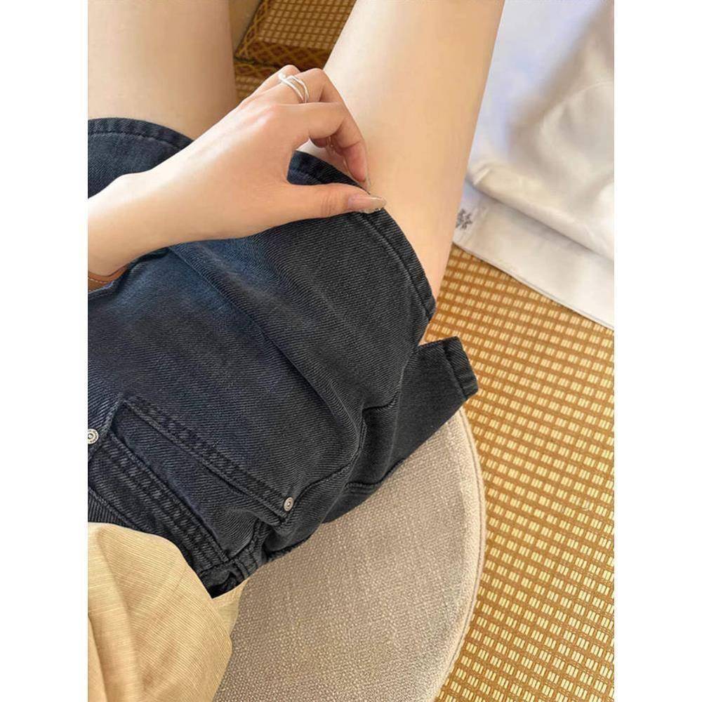 梨形身材牛仔短裤女夏薄款大码胖mm高腰开叉遮胯显瘦a字阔腿热裤