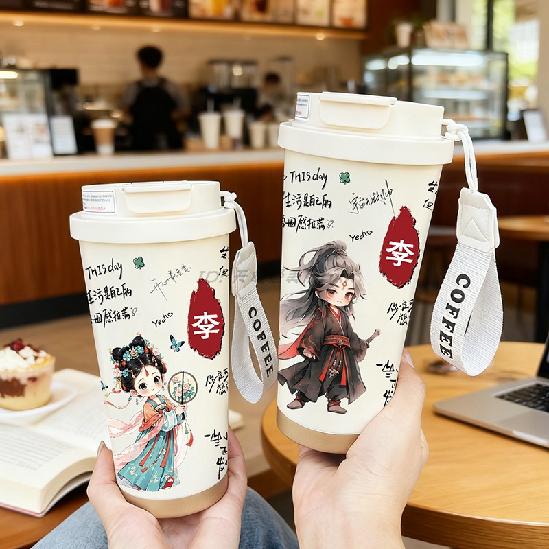 卡通国风姓氏保温杯不锈钢咖啡杯男女学生可爱吸管杯高颜值水杯子