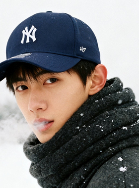 47brand ny小标刺绣男女同款硬顶帽子夜蓝色棒球帽la显脸小鸭舌帽