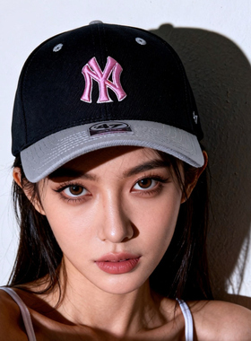 47brand遮阳帽子女秋冬粉色小标ny鸭舌帽la硬顶灰洋基队棒球帽男