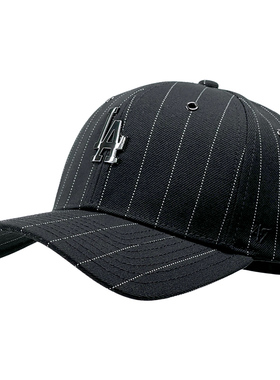 47brand黑色条纹帽子男新款金属la防晒遮阳硬顶棒球帽ny鸭舌帽女