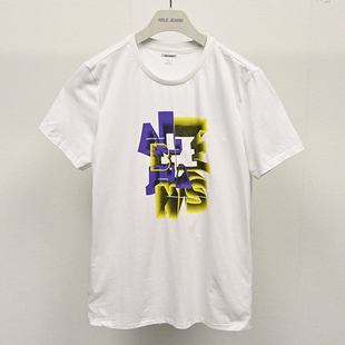 T恤纯棉休闲打底衫 JEANS男短袖 圆领黑白体恤潮流男 ABLE 特价