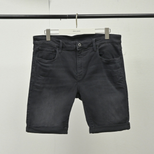 男短裤 卷边胖子中裤 黑色显瘦经典 潮流五分裤 子 3301弹力牛仔裤 大码