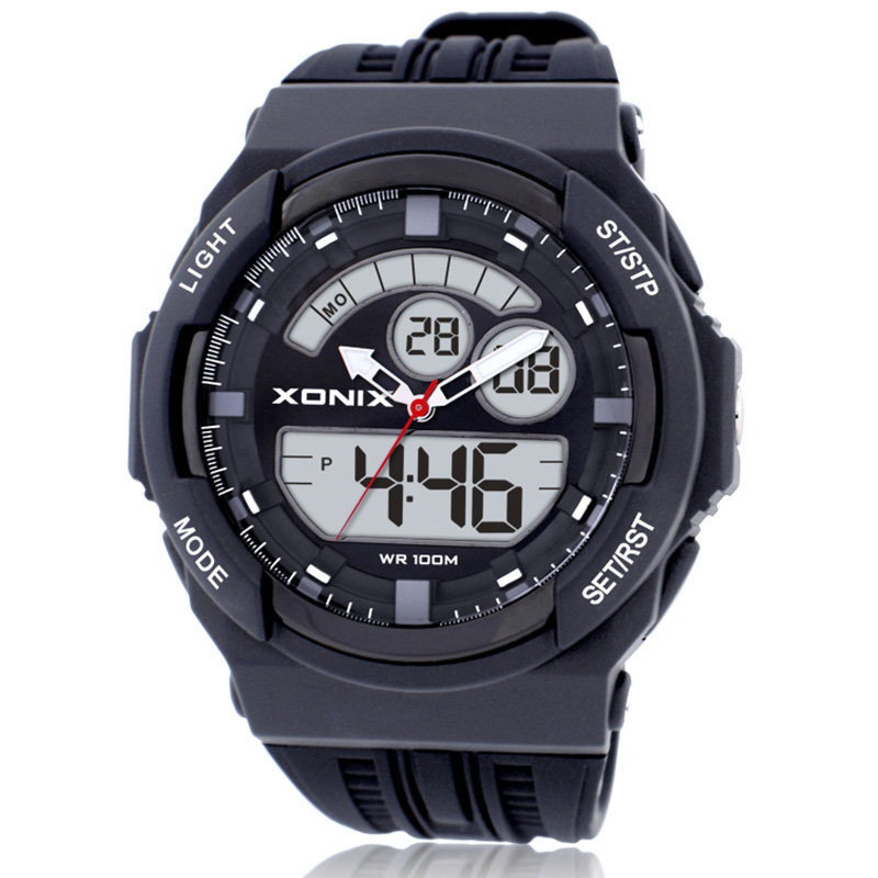 XONIX欧美ins风格运动防水多功能双显男款LED夜光电子表男MC