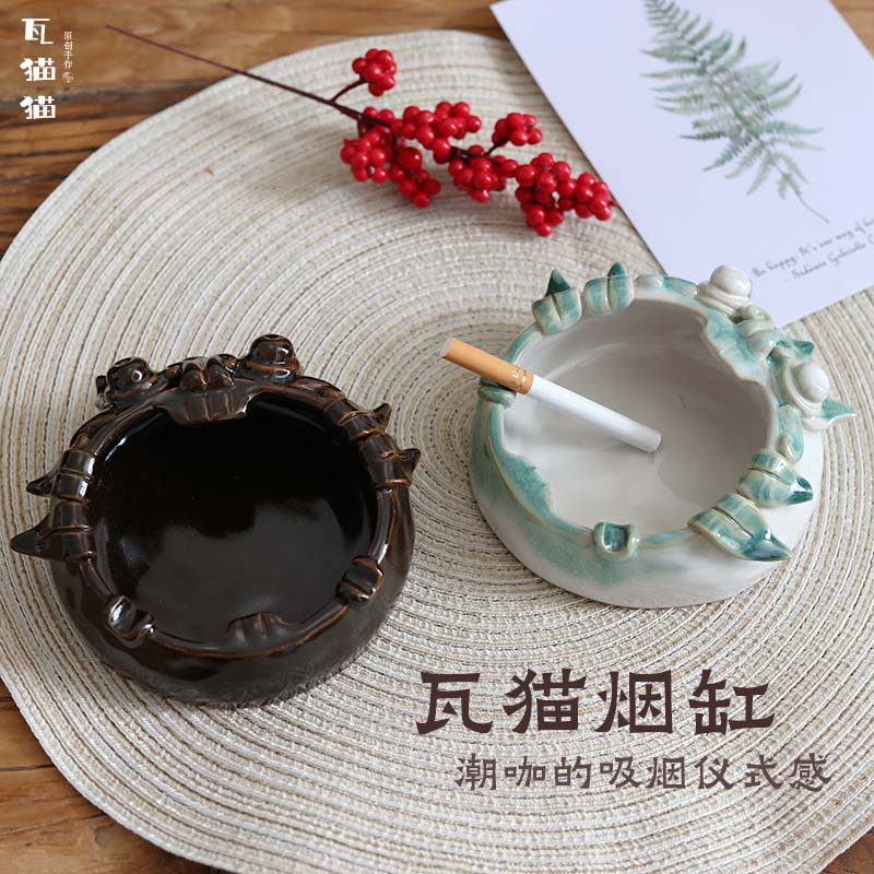云南瓦猫原创手工陶瓷烟灰缸复古