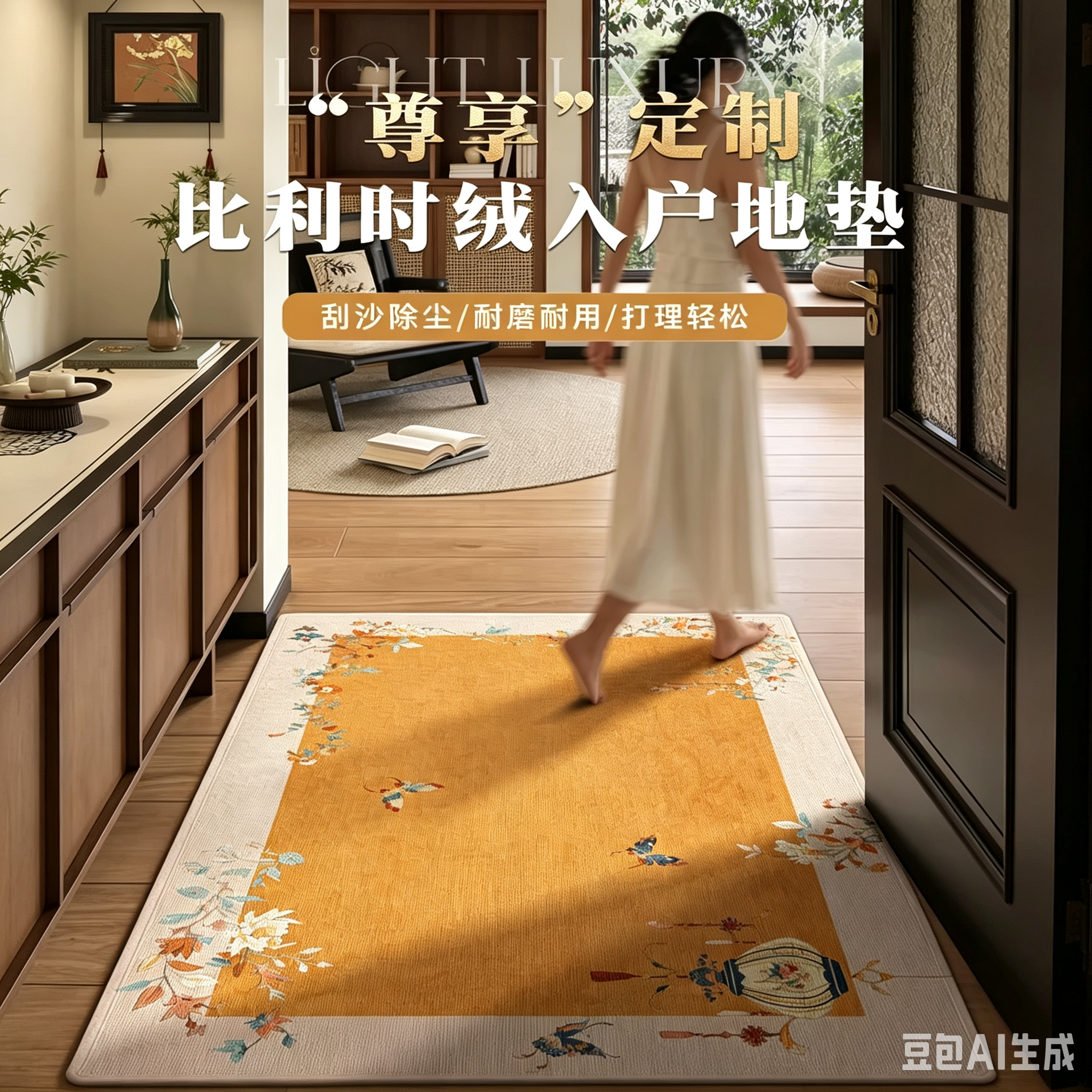 高级感黄色地垫入户门垫进门2026新款大门口地毯室内玄关防滑脚垫