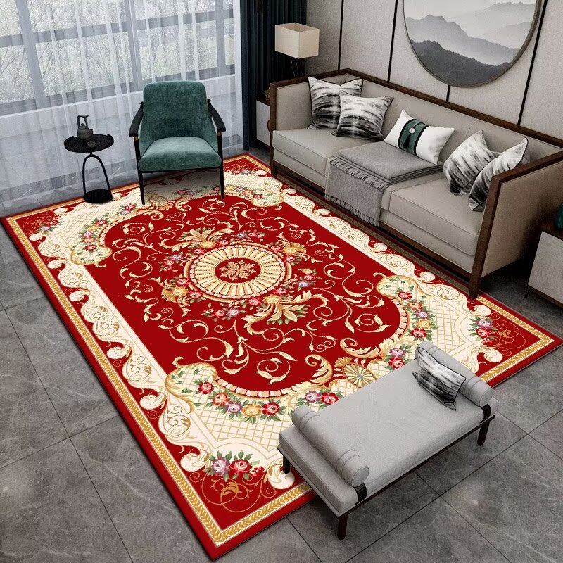 新中式红色客厅地毯茶几毯现代轻奢中国风地垫家用大面积书房卧室