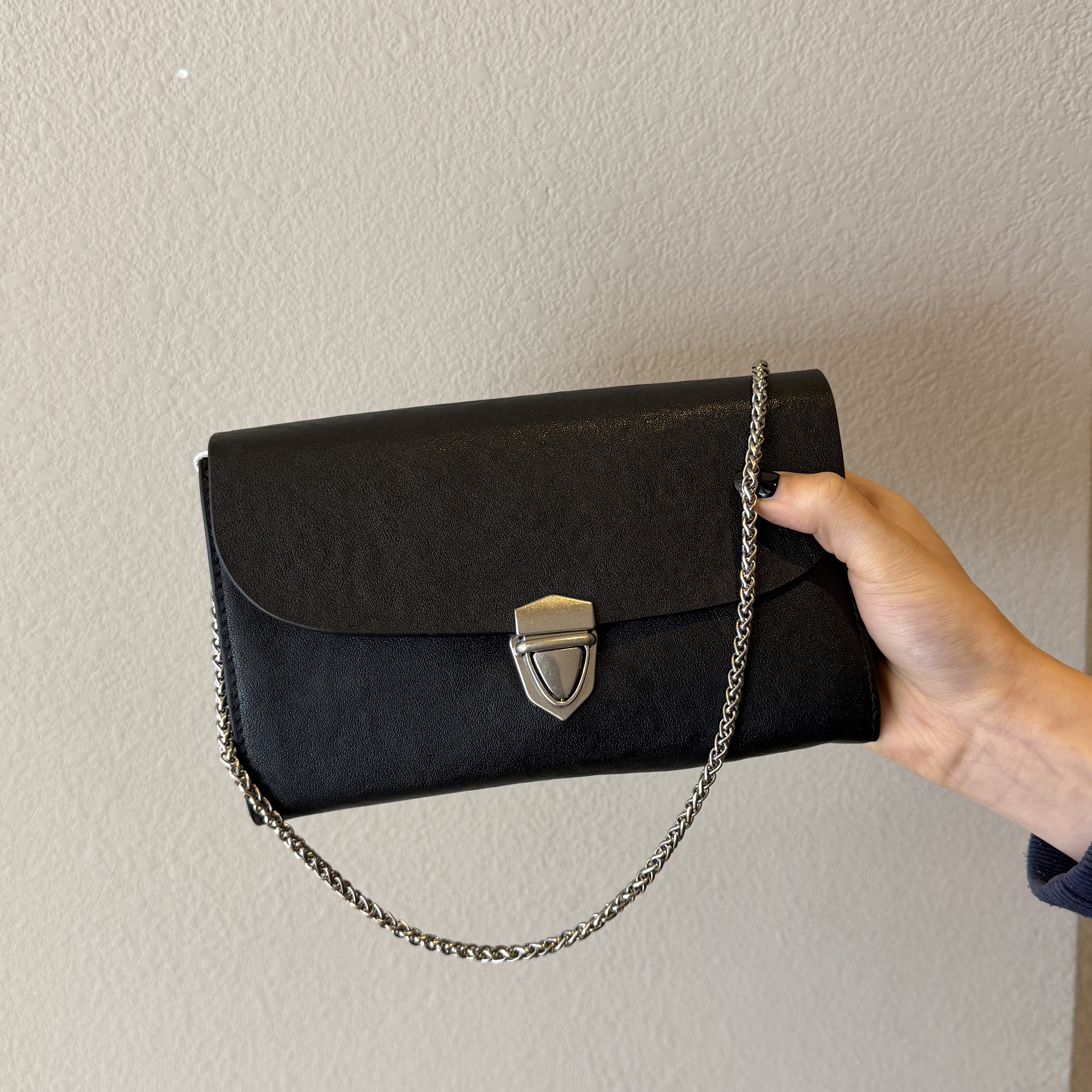 水晶植鞣牛皮多隔层斜挎手机包