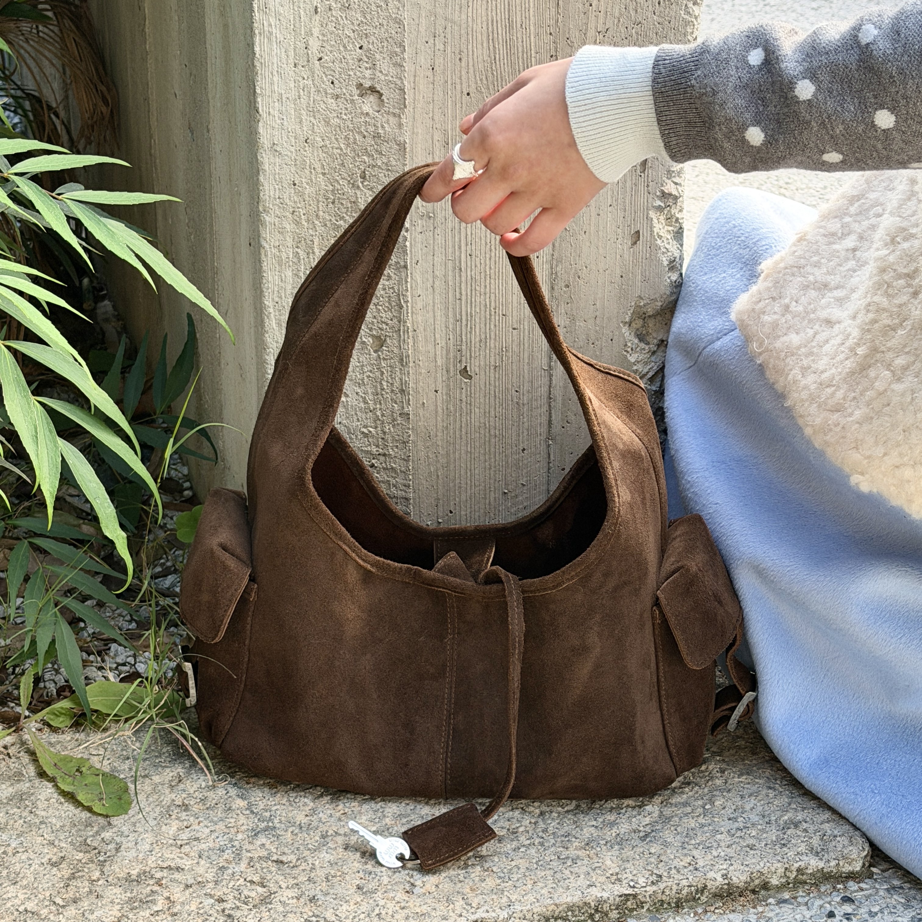 头层牛皮麂皮百搭通勤腋下包