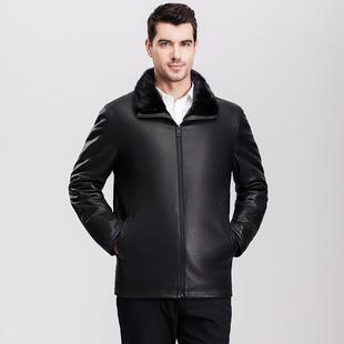 真皮皮衣男水貂整貂内胆大立翻领短款皮克服真皮衣夹克外套保暖冬