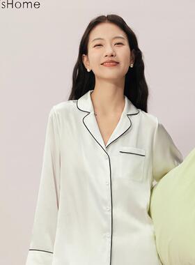 metishome玫提斯22姆米百分百真丝睡衣套装白色家居服女款百搭