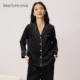 玫提斯真丝睡衣女套装 黑色翻领家居服舒适桑蚕丝阔腿直筒裤 两件套