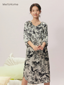 宽松大码 新款 真丝睡裙桑蚕丝水墨印花19姆米重磅中袖 休闲外穿2026