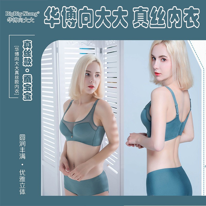 华博向大大真丝款内衣女正品无钢圈无痕性感夏季聚拢收副乳小胸厚