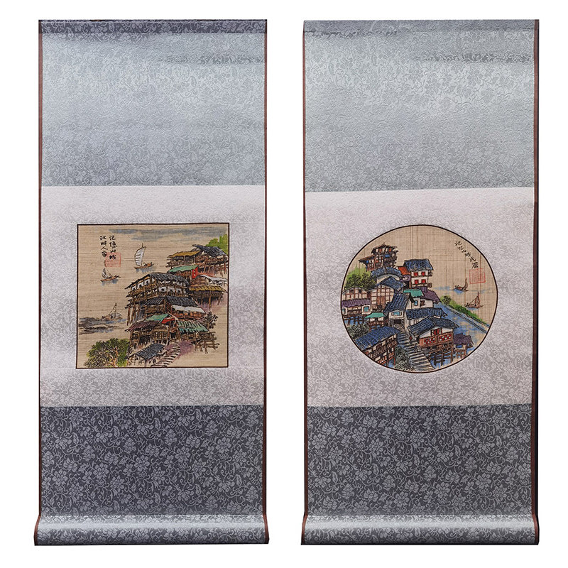 重庆特色礼品小巧精致易带非遗荣昌夏布画巴渝风吊脚楼卷轴画手伴