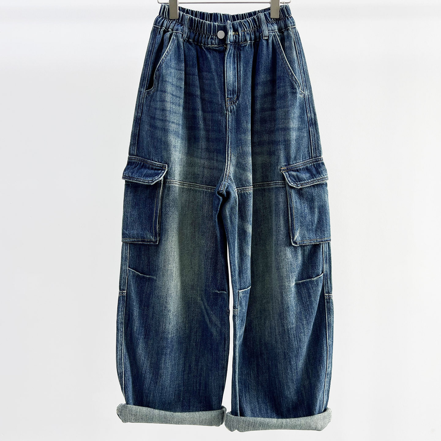 2025秋季新款CHYY蓝色牛仔女工装裤多口袋松垮宽松休闲萝卜裤显瘦,女装/女士精品,牛仔裤,淘宝优惠券,粉丝福利购,淘宝优惠卷