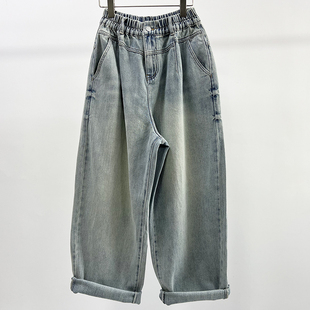 显瘦垮裤 2025春季 松紧腰牛仔女老爹裤 CHYY复古做旧色宽松大版 新款