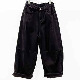 松垮大码 宽松咖色加绒牛仔女九分老爹裤 休闲潮 新款 牛道途2025冬季