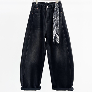 显瘦镰刀裤 潮休闲弯刀裤 黑色宽松牛仔女香蕉裤 牛道途2025秋冬新款