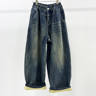 加绒CHYY牛仔女弯刀裤松垮萝卜裤