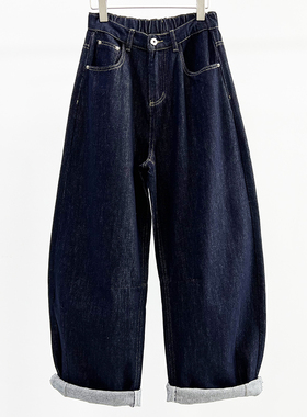 牛道途普蓝色宽松大版牛仔女阔腿香蕉裤2026春季新款弯刀裤大码潮