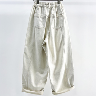 宽松老爹裤 2025秋季 大码 CHYY米白松紧腰牛仔女萝卜裤 百搭显瘦 新款