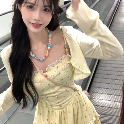 TEEINXX糖果甜心法式长裙女收腰显瘦甜美吊带连衣裙两件套女NZ129