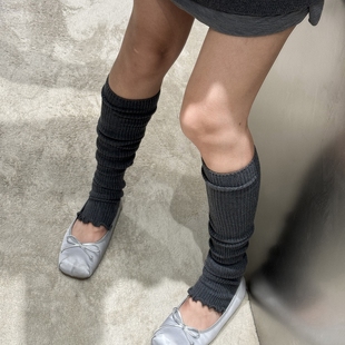 日系秋冬叠穿腿套 重磅新品 发热羊毛条纹坑条堆堆袜套 新款 冬季