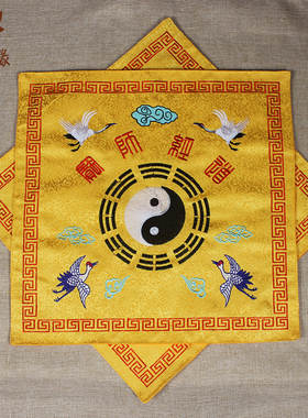 提花道家仙鹤盖经布刺绣包经书的