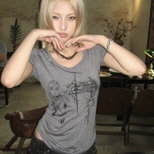 y2k亚比风短袖t恤女夏季2026新款辣妹千禧风修身显瘦大领口上衣