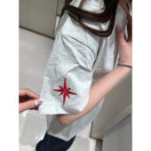 北极星刺绣短袖 设计感情侣上衣 复古高街半袖 t恤女夏季 国潮牌美式