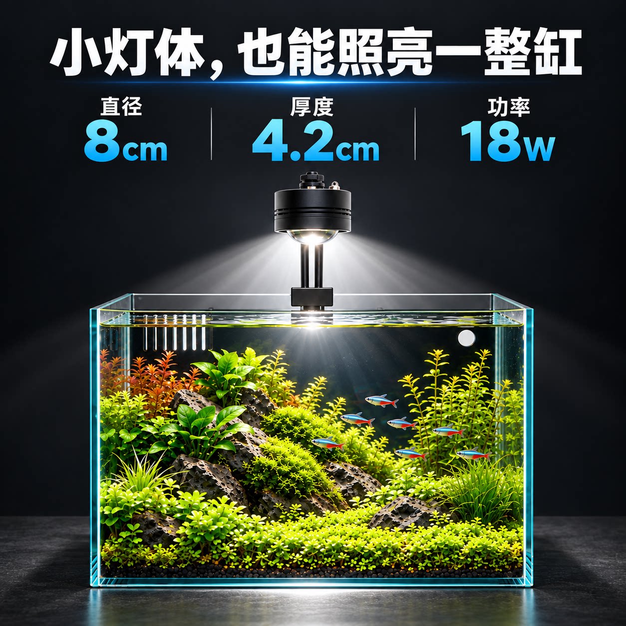 鱼束光 小缸专用鱼缸灯筒灯18W全光谱水草灯高显色照明灯原生溪流