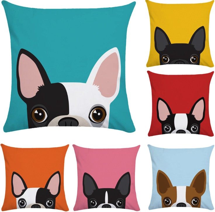 北欧卡通狗头超柔枕套短毛绒单双面抱枕靠枕45x45