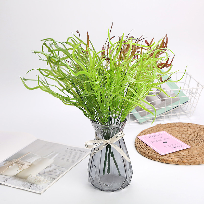 仿真假花绿植背景墙垂直绿化装饰植物配材塑料假草7头短款龙须草