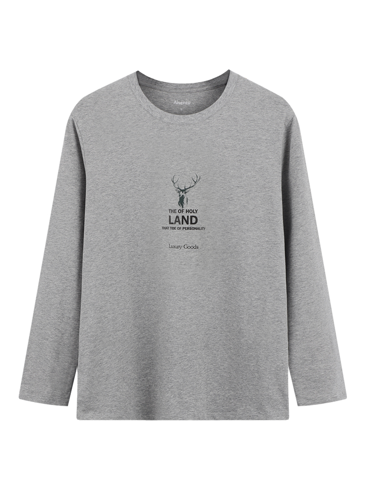 春款潮牌棉质微弹潮流T恤圆领长袖保暖上衣打底衫舒适透气男体恤