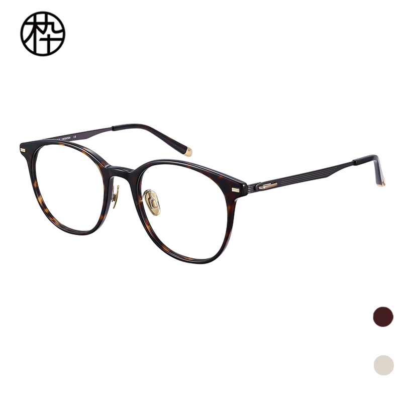 专柜正品MJ12FM1013时尚圆框板材金属近视眼镜架玳瑁色复古